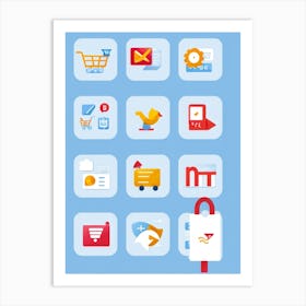 A Collage Of Flat Design Icons Representing Web Browsing E Commerce Transactions Digital Storefron (3) Art Print