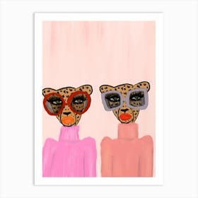 Leopards In Pink Sweaters Art Print