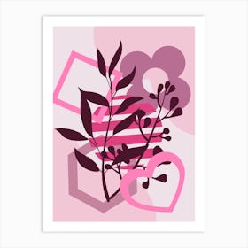 Pink Flowers And Leaves Art Print