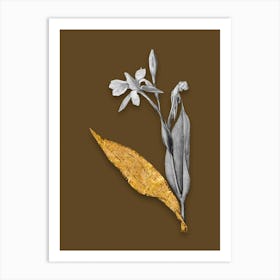 Vintage Bandana of the Everglades Black and White Gold Leaf Floral Art on Coffee Brown n.0918 Art Print