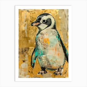 Penguin Chick Gold Effect Collage 3 Art Print