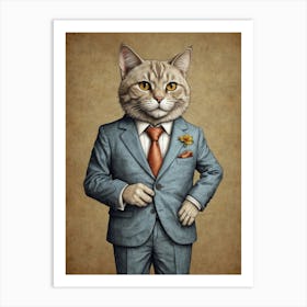 Cat In A Suit 22 Art Print