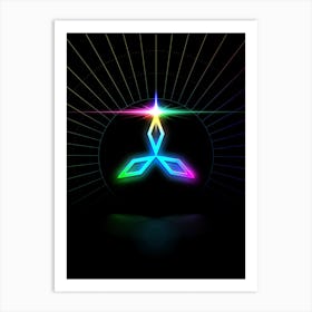 Neon Geometric Glyph in Candy Blue and Pink with Rainbow Sparkle on Black n.0001 Art Print