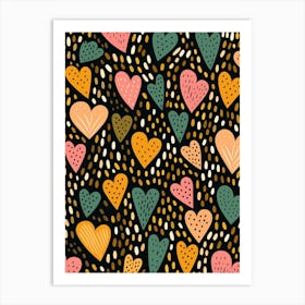 Colourful Dots And Hearts Geometric Art Print
