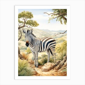 Storybook Animal Watercolour Zebra 1 Art Print