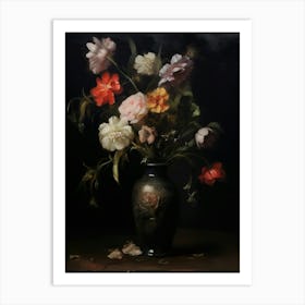 Dark Flower Vintage Painting Art Print