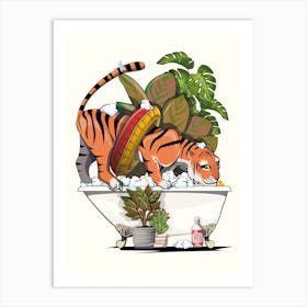 Tiger On Bath Art Print