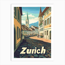 Aihrgdesign A Retro Travel Poster For Zurich Art Print