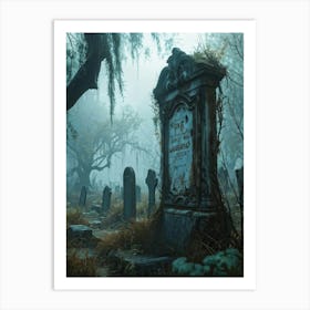 An Eerie Signboard Covered In Peeling Paint Sits Rusted At The Entrance Of An Abandoned Cemetery Shr (6) Art Print