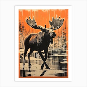 Moose, Woodblock Animal Drawing 2 Art Print