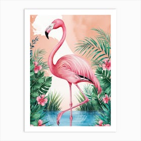 Flamingo In The Water Art Print