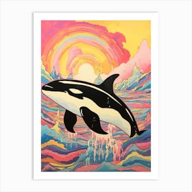 Pastel Rainbow Orca Whale Waves 2 Art Print