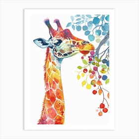 Giraffe Eating Berries Watercolour Abstract 2 Art Print