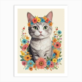 Cat With Flowers 6 Art Print