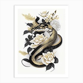 Gaboon Viper Snake Gold And Black Art Print