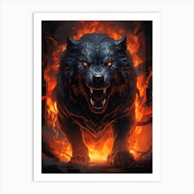 Wolf In Flames 4 Art Print