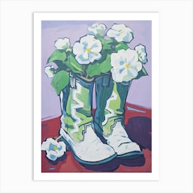 A Painting Of Cowboy Boots With White Flowers, Fauvist Style, Still Life 2 Art Print