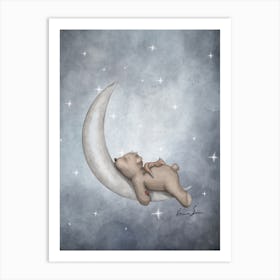 Good Night Bear On The Moon Art Print