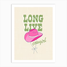 Long Live Cowgirl Pink and Green Hat Typography Art Print