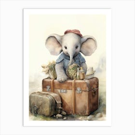 Elephant Painting Traveling Watercolour 1  Art Print