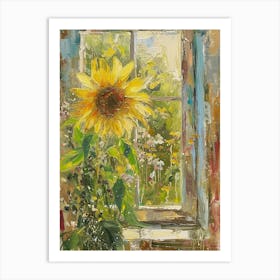 Sunflower Flowers On A Cottage Window 3 Art Print