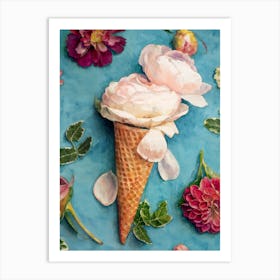 Peony Ice Cream Cone Art Print