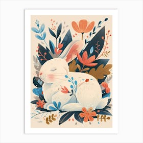 Happy Easter Bunny Rabbit Flowers Easter Bunny With Flowers Art Print