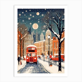 Winter Travel Night Illustration London United Kingdom 6 Art Print