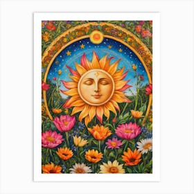 Sun And Flowers Tarot Print - By Free Spirits and Hippies Official Wall Decor Artwork Hippy Bohemian Meditation Room Typography Groovy Trippy Psychedelic Boho Yoga Chick Gift For Her Art Print