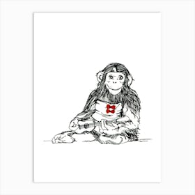 Little Monkey With Ukulele Art Print