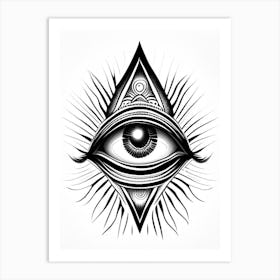 Enlightenment, Symbol, Third Eye Simple Black & White Illustration 3 Art Print