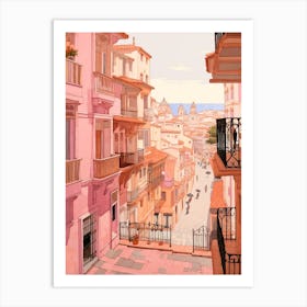 Cartagena Spain 2 Vintage Pink Travel Illustration Art Print