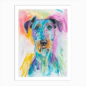 Pastel Wolfhound Rat Terrier Dog Pastel Line Illustration 4 Art Print