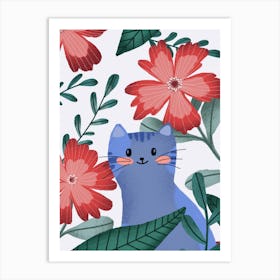 Kawaii Blue Cat in the summer garden Art Print