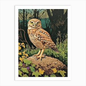 Burrowing Owl Relief Illustration 4 Art Print