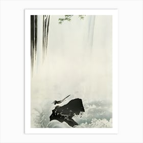 Japanese wagtail at waterfall Art Print