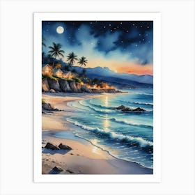 Beach At Night 3 Art Print