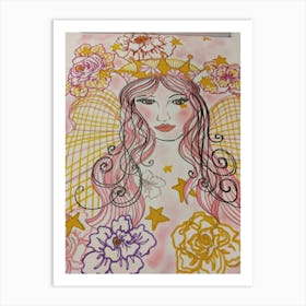 Fairy with gingham wings 1 Art Print