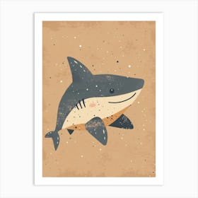 Cute Shark Beige Background 4 Art Print