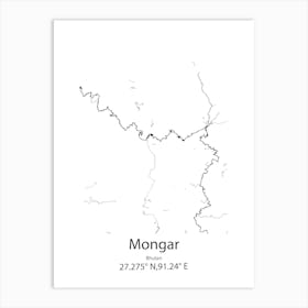 Mongar,Bhutan Minimalist Map Art Print