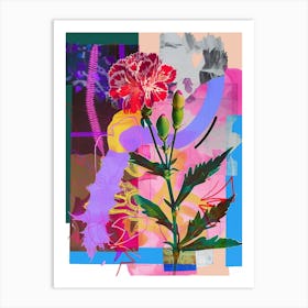 Carnation (Dianthus) 2 Neon Flower Collage Art Print