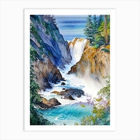 Mcway Falls, United States Water Colour  (1) Art Print