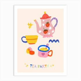 Colorful Tea Party Risograph 1 Art Print