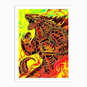 Godzilla In Flames Art Print