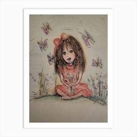 Little Girl With Butterflies 2 Art Print