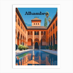 Alhambra Spain Granada Travel Illustration Art Print