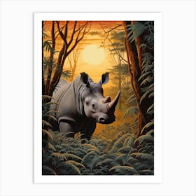 A Realistic Illustration Of A Rhino In The Sunset 1 Art Print