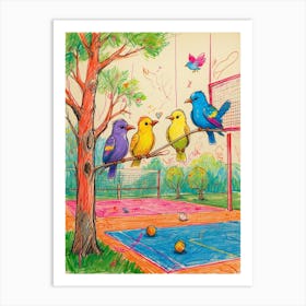 Colorful Birds On A Branch Art Print