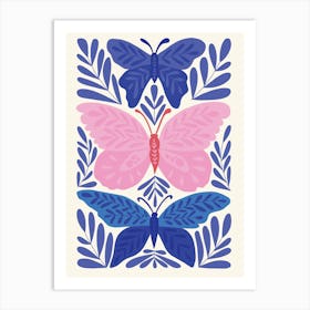 Pink And Blue Butterflies Print Art Print