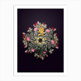 Vintage Sun Star Flower Wreath on Royal Purple n.2170 Art Print